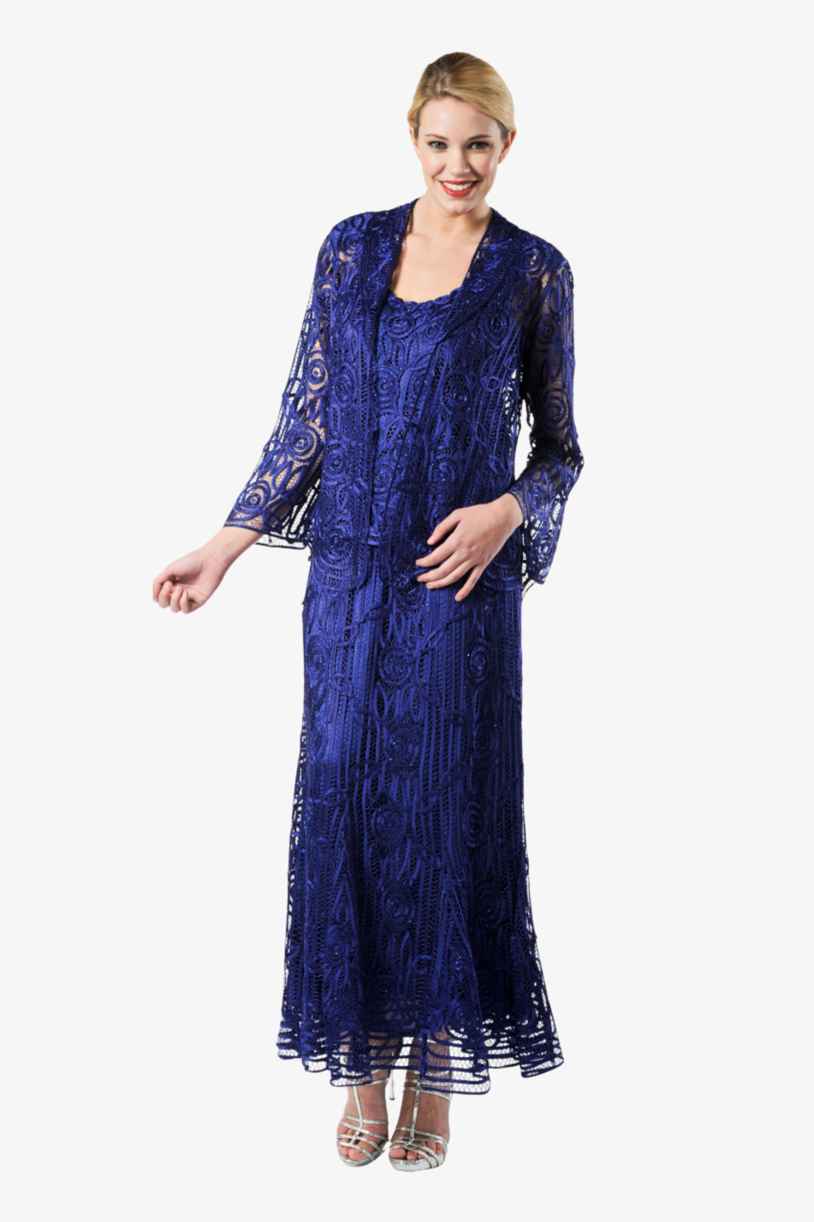 soulmates silk lace jacket dress Soulmates 3/4 Bell-Sleeve Jacket Three Piece Skirt Set