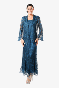 Soulmates C1067 Silk Hand Crochet Embroidered Jacket Top and Skirt Set