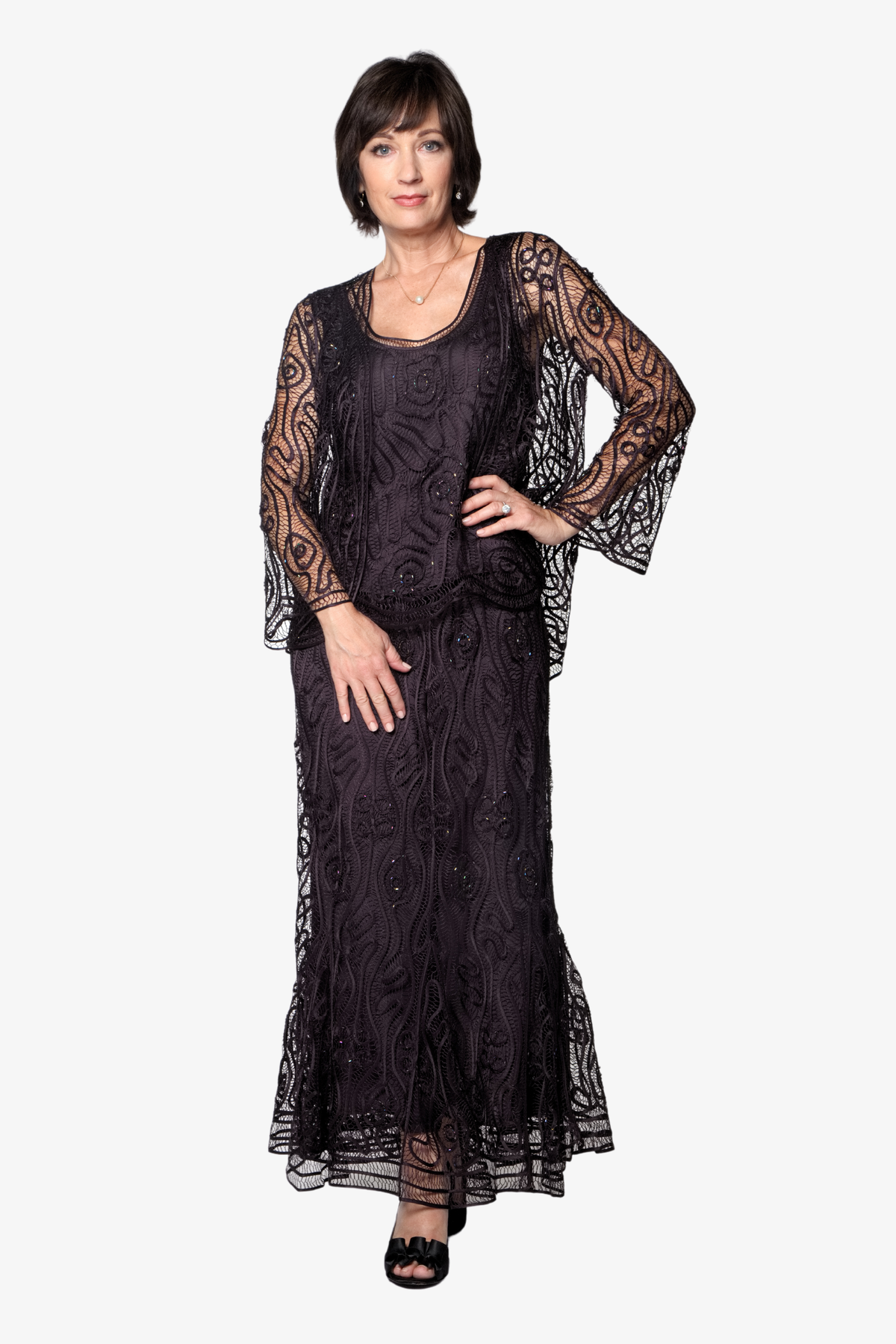 Soulmates C1079 Wave Crocheted Lace Mother of the Bride Jacket Top and Skirt Set