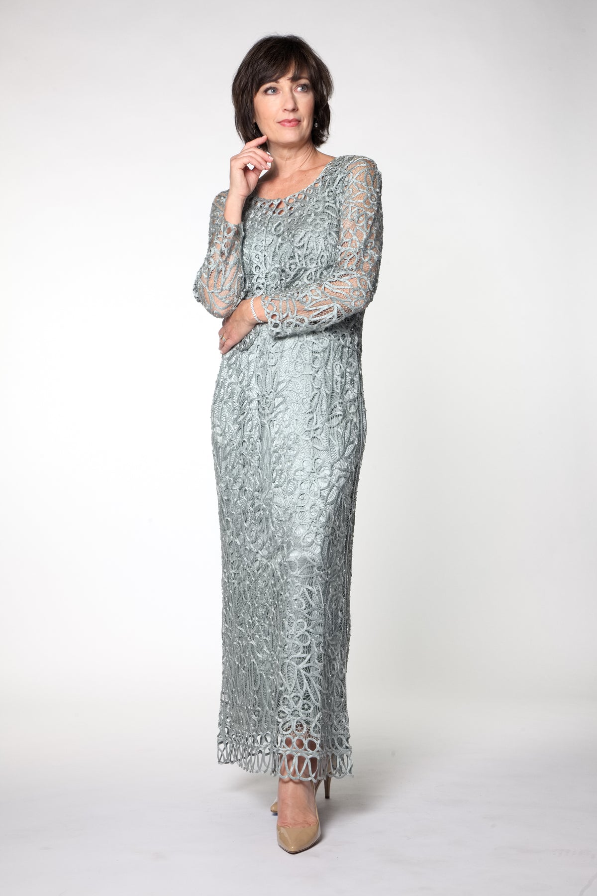 Soulmates C12016 Beaded Silk Lace Dress & Jacket Outfit