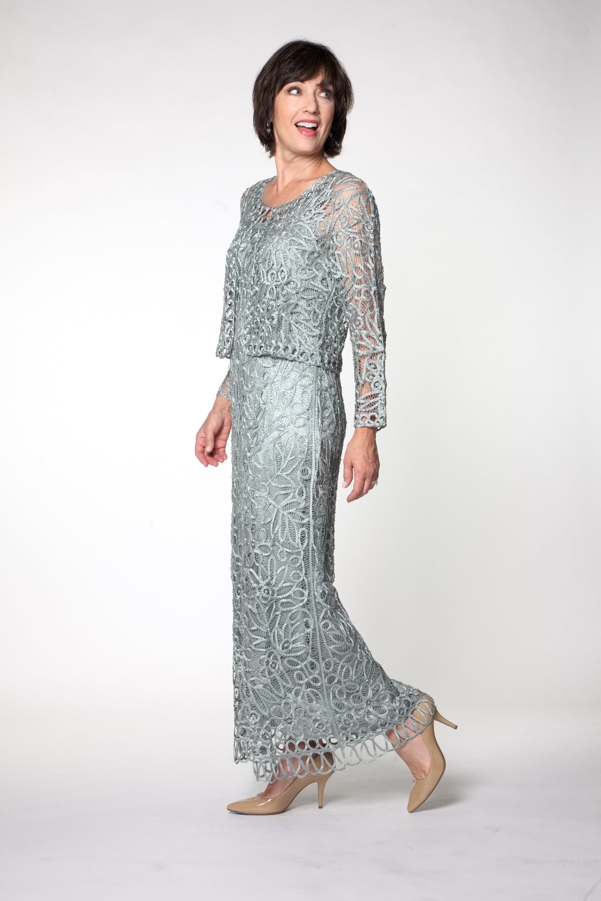 Soulmates C12016 Beaded Silk Lace Dress & Jacket Outfit