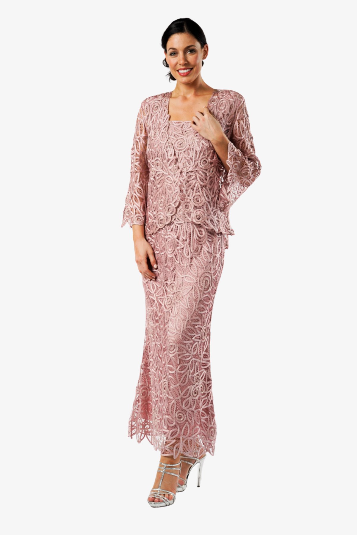 Soulmates 3/4" Bell Sleeve Silk Jacket Top and Skirt Set