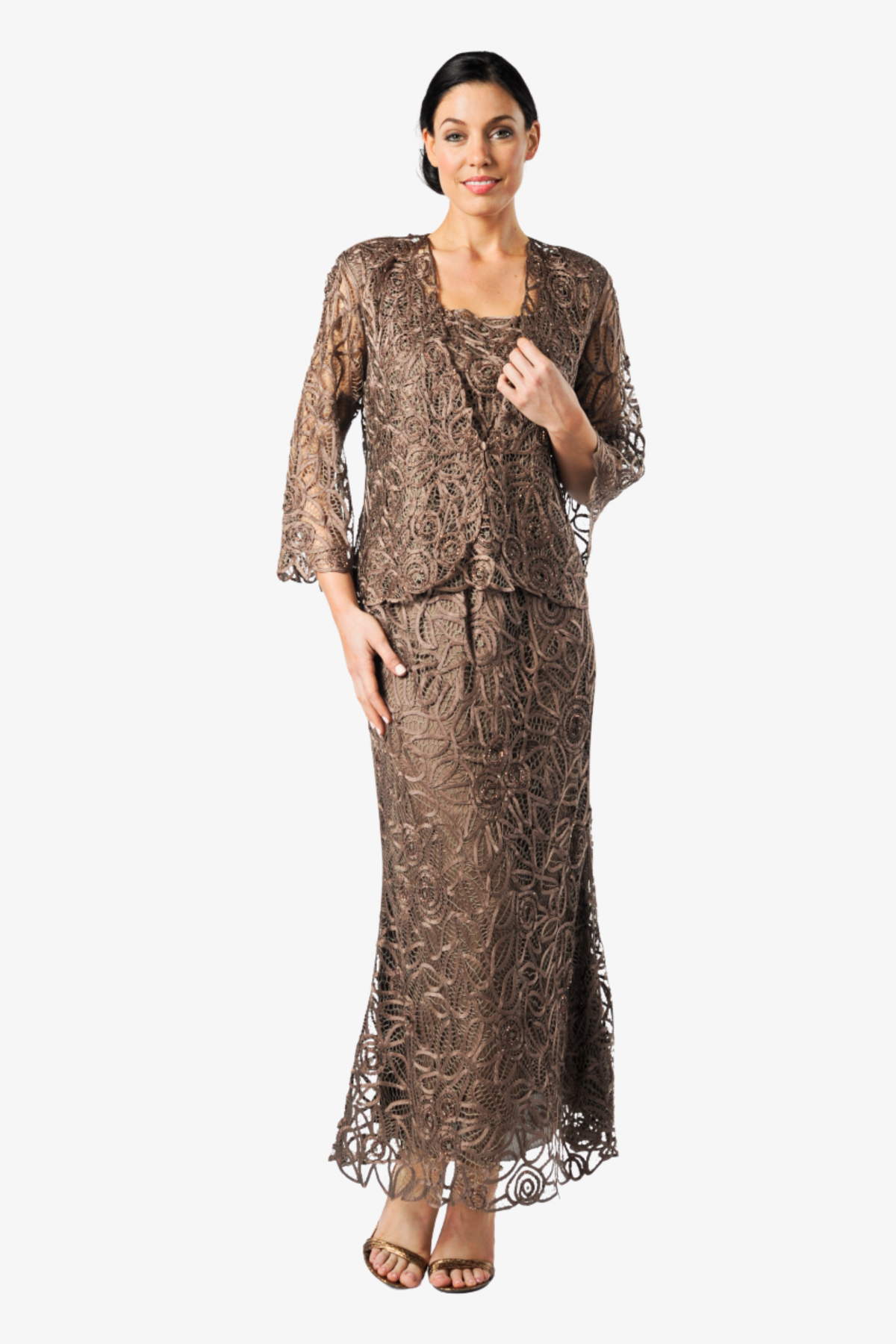 Soulmates 3/4" Bell Sleeve Silk Jacket Top and Skirt Set