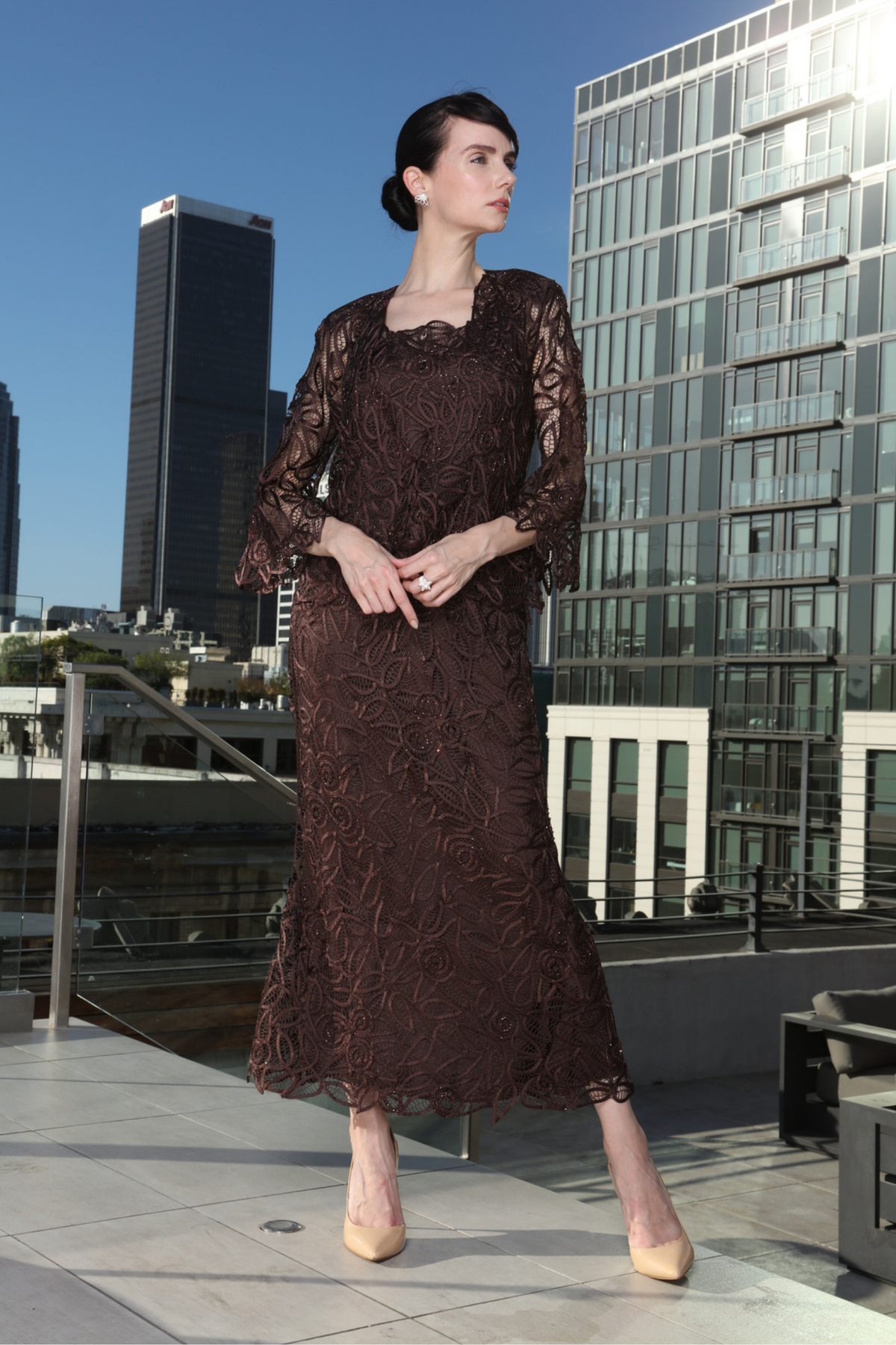 Soulmates 3/4" Bell Sleeve Silk Jacket Top and Skirt Set
