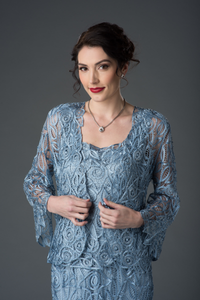 Soulmates 3/4" Bell Sleeve Silk Jacket Top and Skirt Set