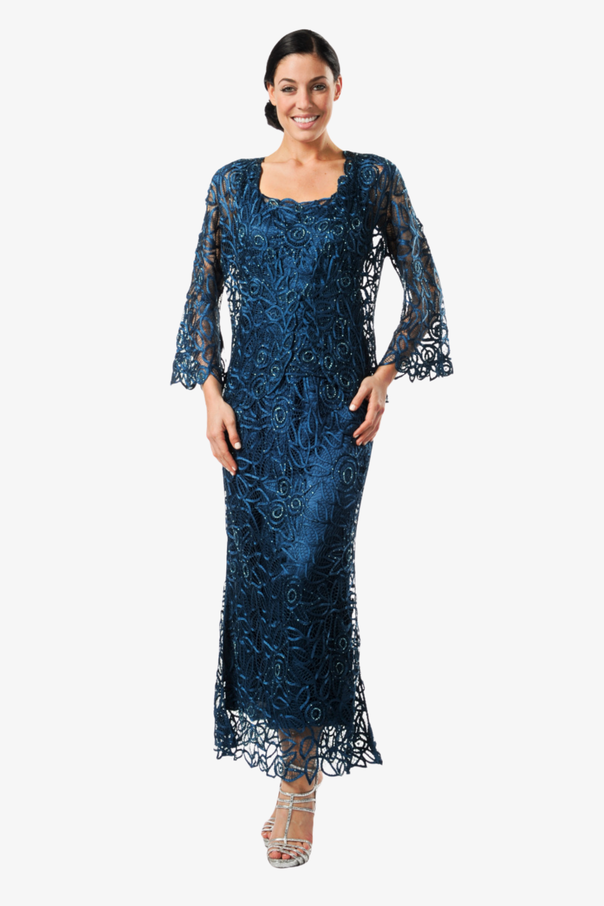 Soulmates 3/4" Bell Sleeve Silk Jacket Top and Skirt Set
