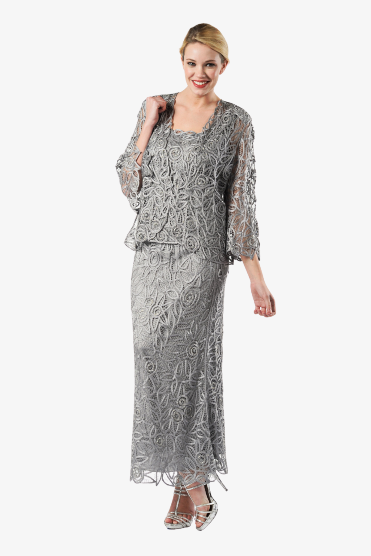 Soulmates 3/4" Bell Sleeve Silk Jacket Top and Skirt Set