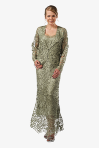 Soulmates C715 Embroidered Silk Handmade Lace Evening Dress with Jacket Set