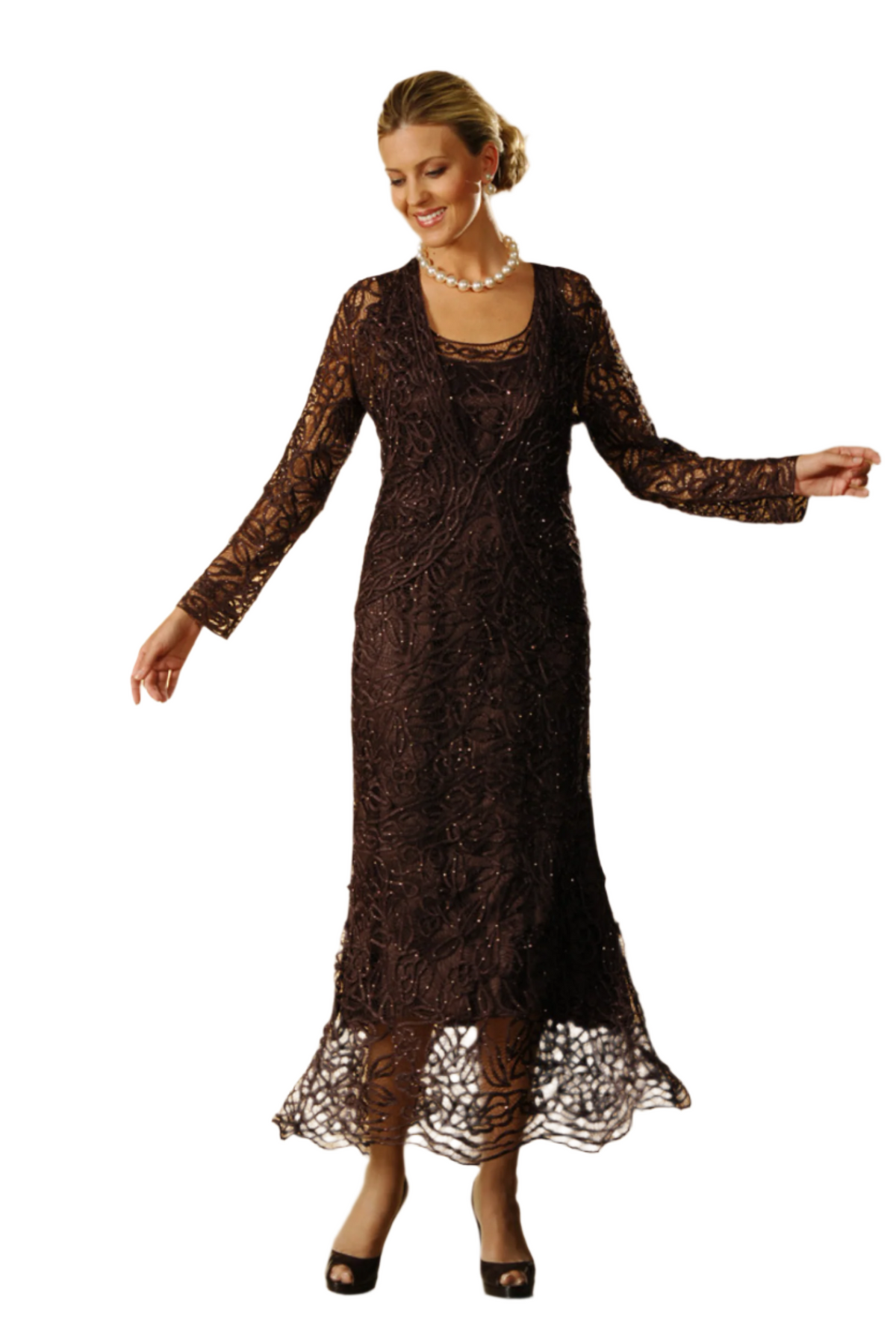 Soulmates C715 Embroidered Silk Handmade Lace Evening Dress with Jacket Set
