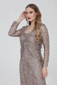 Soulmates C715 Embroidered Silk Lace Evening Dress with Jacket Set