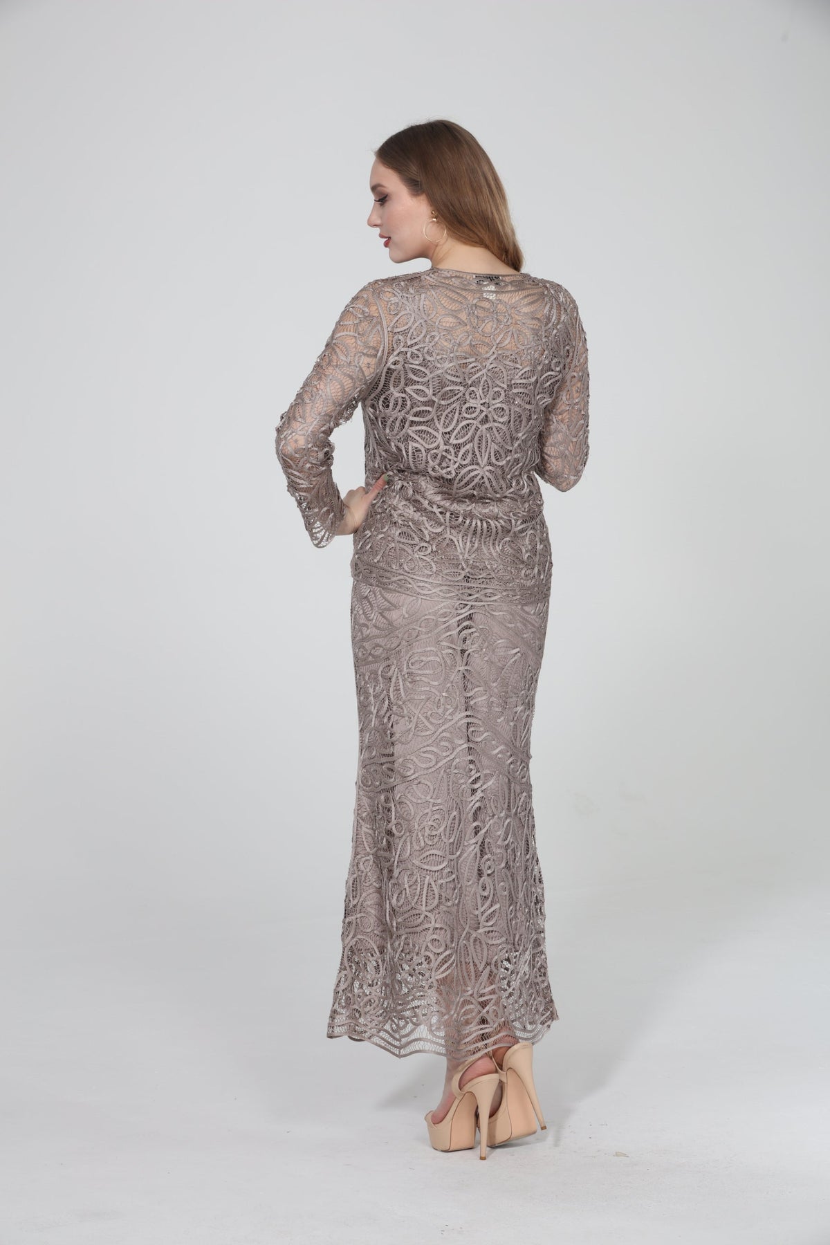 Soulmates C715 Embroidered Silk Lace Evening Dress with Jacket Set