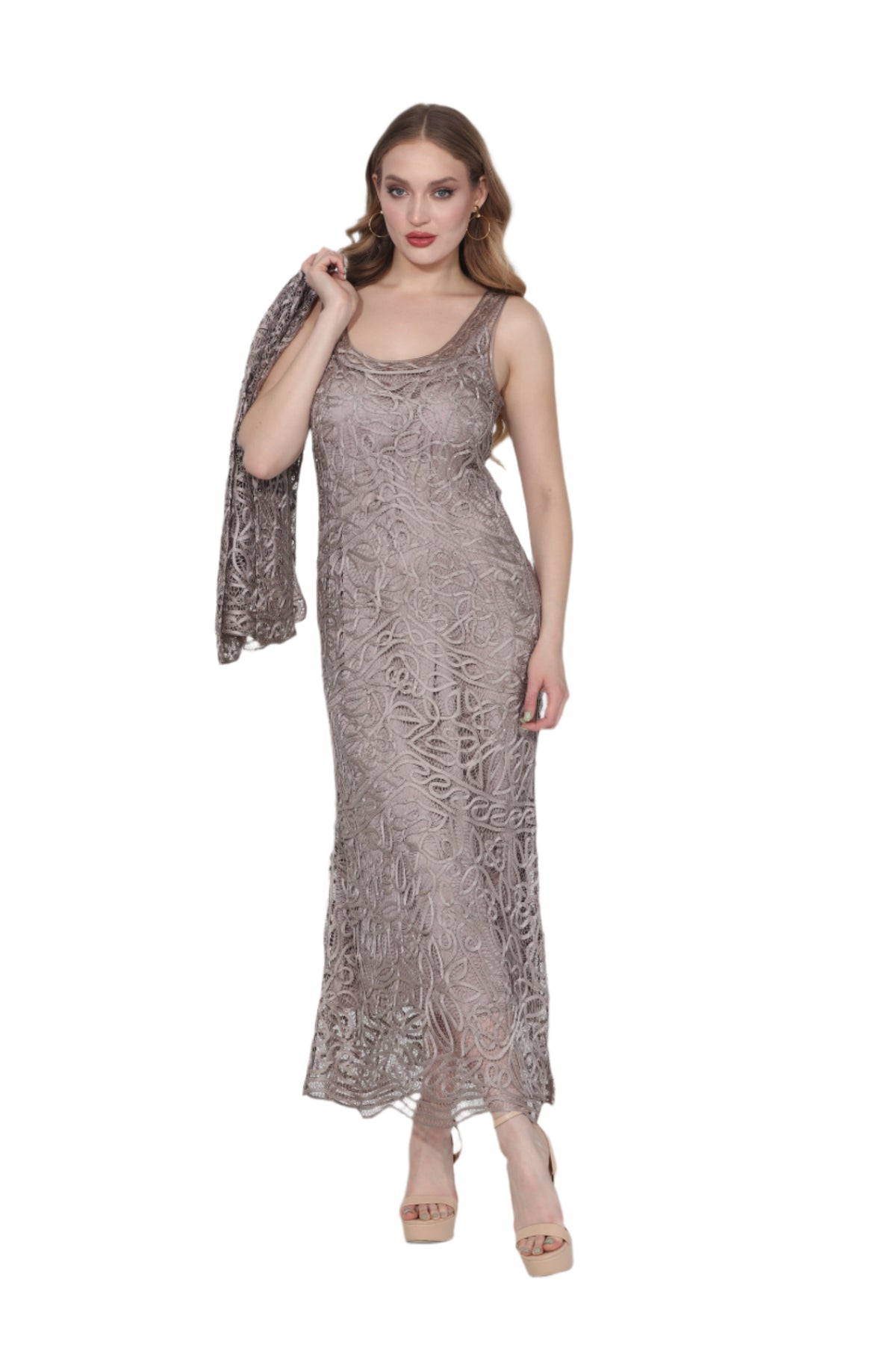 Soulmates C715 Embroidered Silk Lace Evening Dress with Jacket Set