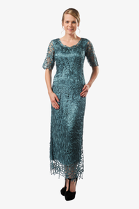 Soulmates C8080 Hand Lace Silver Beaded Short Sleeve Top with Skirt Set
