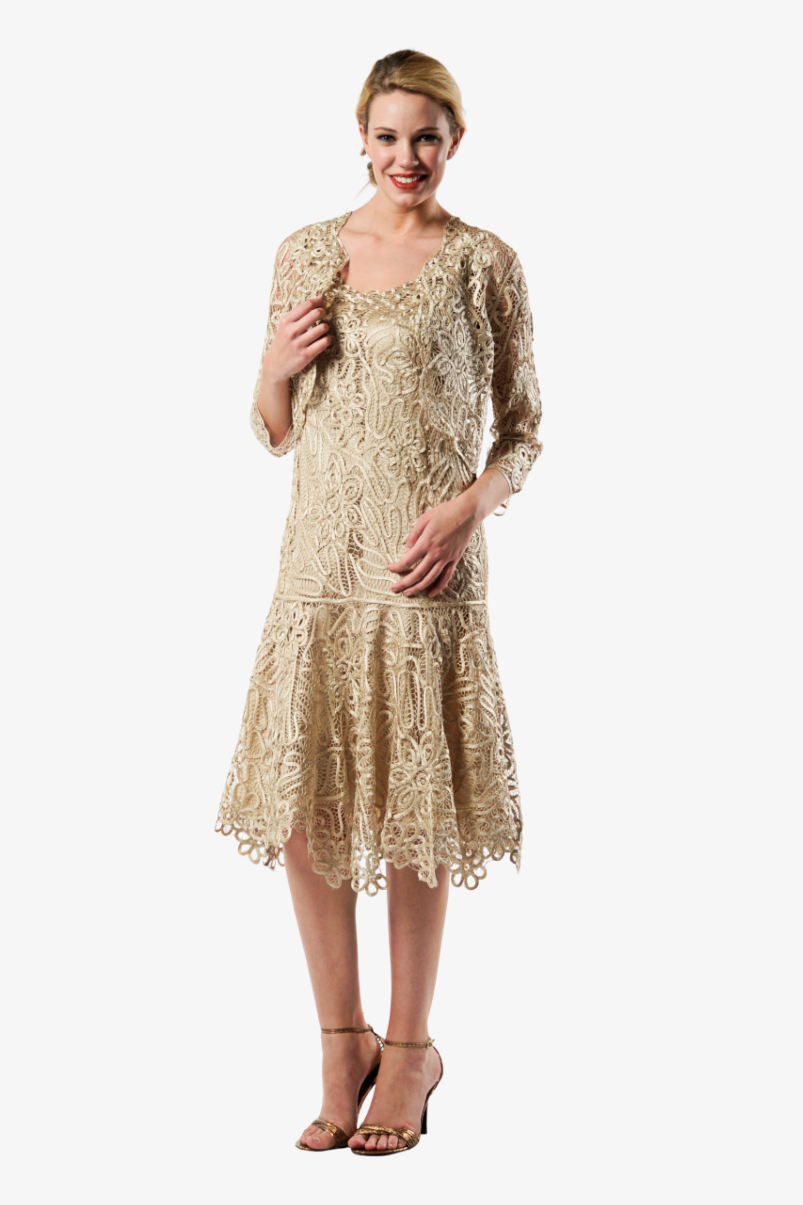 beaded tea length dress Soulmates C9126 Silk with Bolero Jacket Set (Capsule2), Champagne / L ELEGANT New Blue Sequin Winter Wedding Bridesmaid Dresses Size:2/34 Asymmetrical Drape