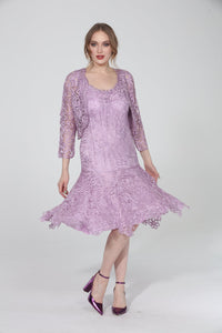 Soulmates C9126 Silk Beaded Tea Length Dress with Bolero Jacket Set