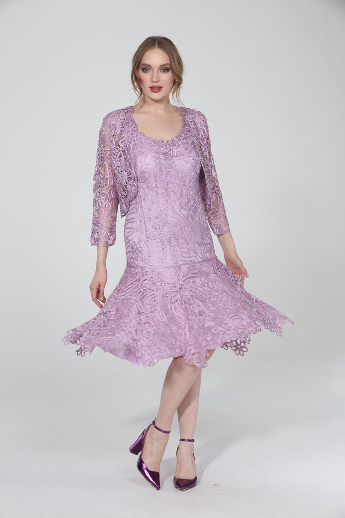 Soulmates C9126 Silk Beaded Tea Length Dress with Bolero Jacket Set