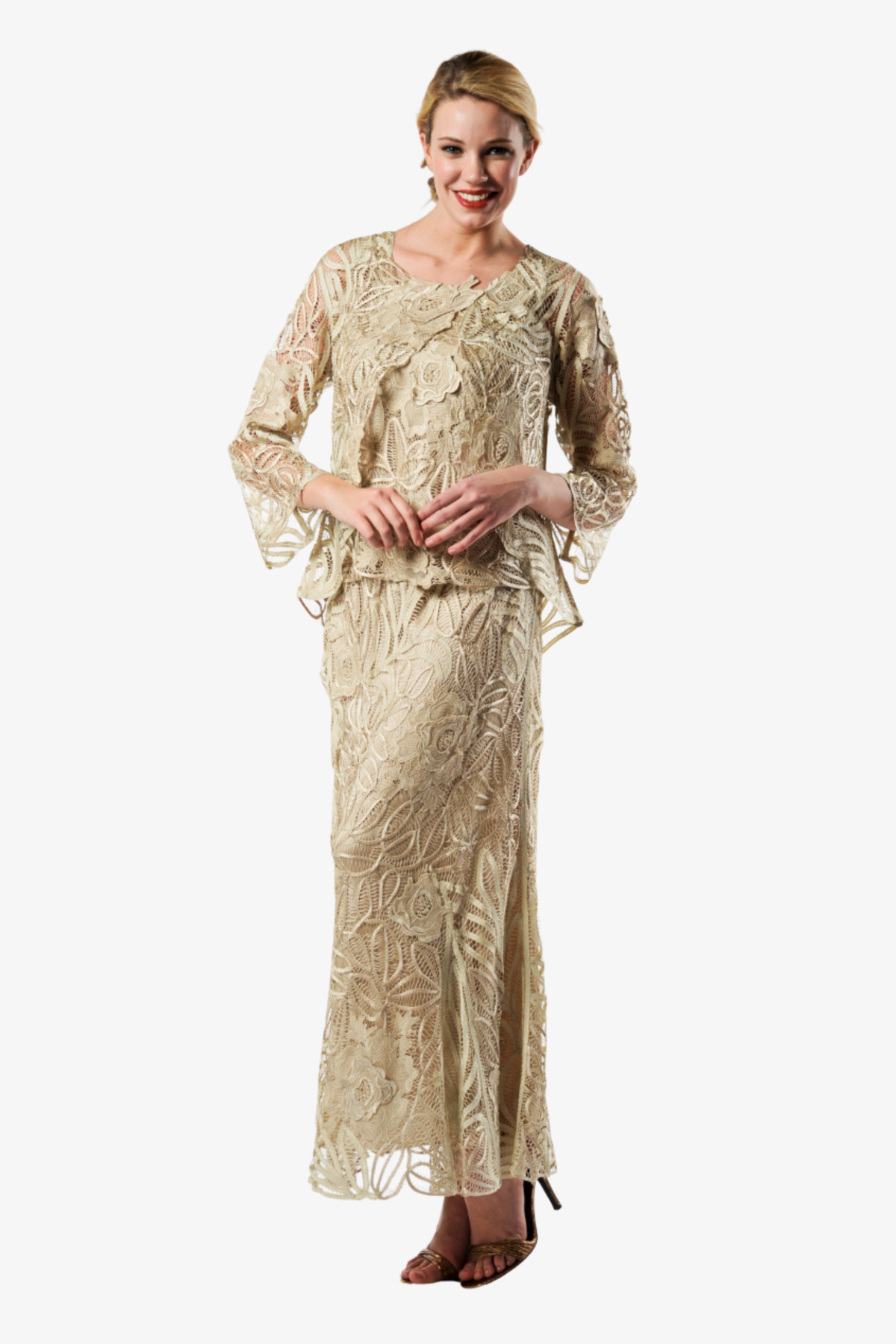 Soulmates D1104 Rose Embroidered Lace Evening Mother Of Bride Jacket Top and Skirt Set