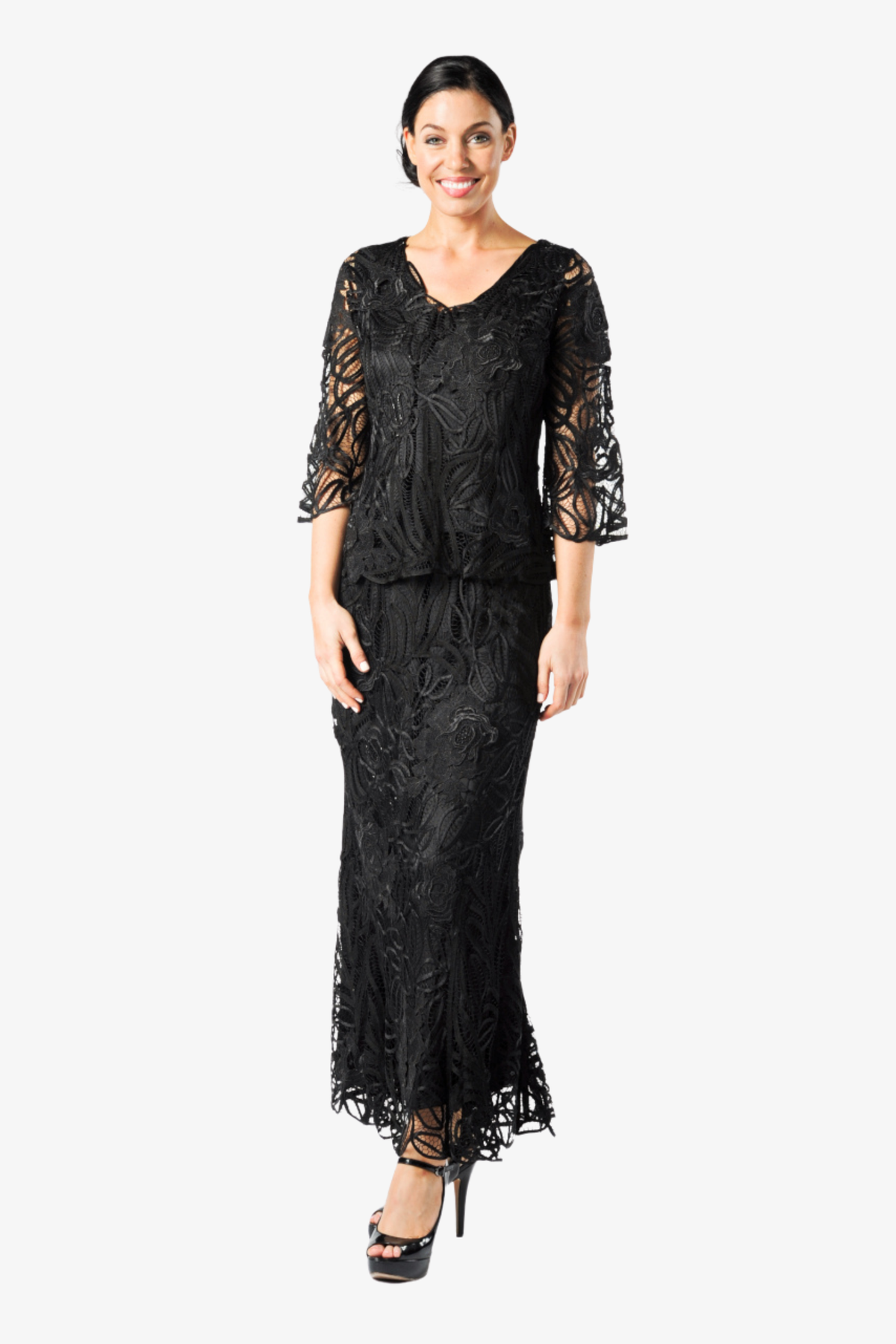 Soulmates D1108 Rose Flower 3/4 Sleeve Tunic Top with Skirt Set