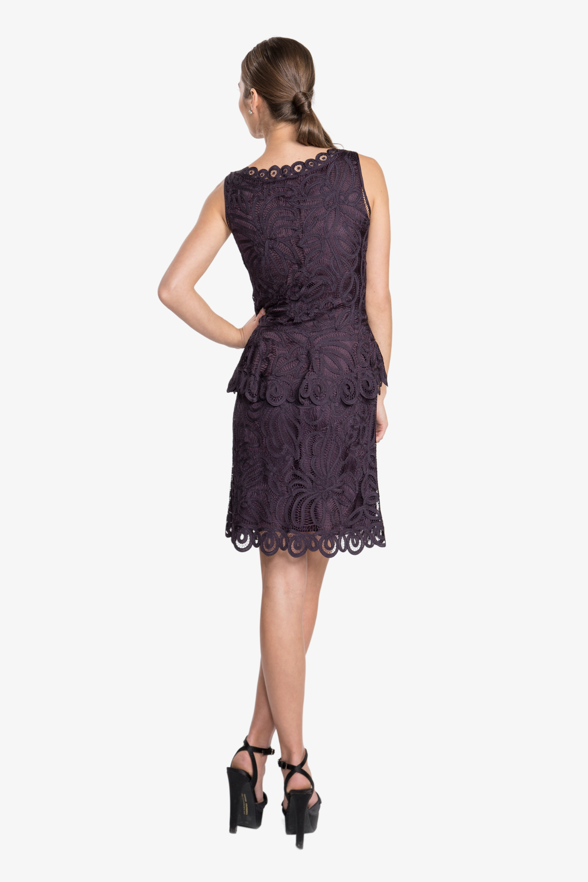 Soulmates D1314 Lace Classic Peplum Top with Knee Length Skirt Set