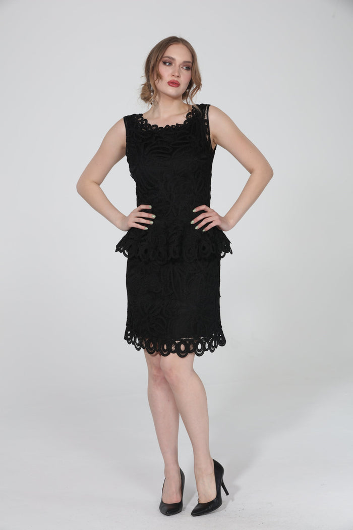 Soulmates D1314 Lace Classic Peplum Top with Knee Length Skirt Set