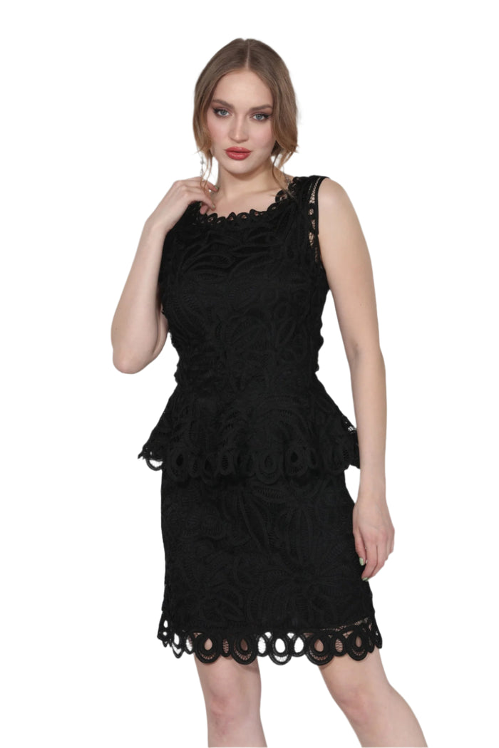 Soulmates D1314 Lace Classic Peplum Top with Knee Length Skirt Set