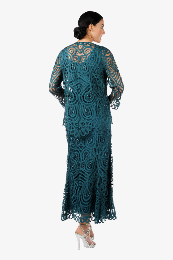 Soulmates D7051 Beaded Lace Paisley Jacket Top and Skirt Set