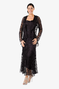 Soulmates D7069 Hand Crocheted Beaded Split Dress with Jacket Set