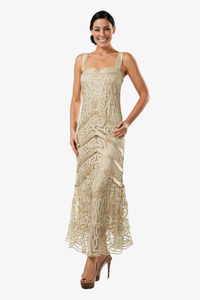 Soulmates D7069 Hand Crocheted Beaded Split Dress with Jacket Set