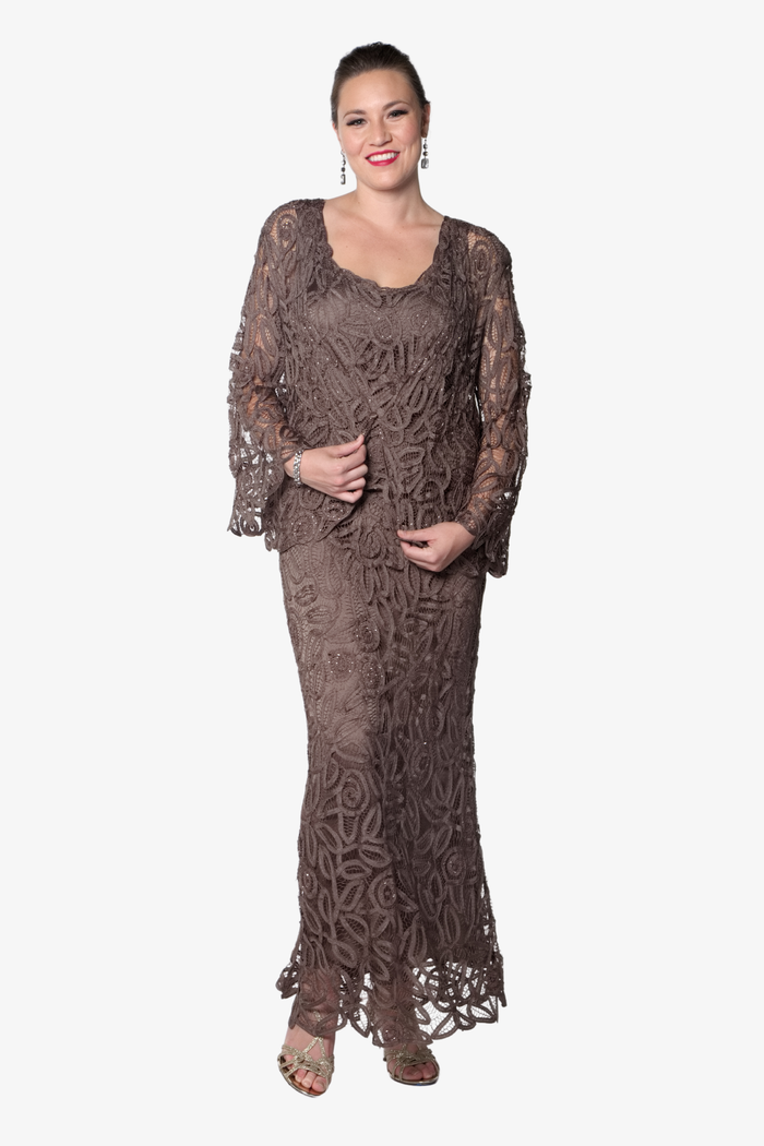 Soulmates D7107 Hand Crocheted 3/4 Bell-Sleeve Jacket Top and Skirt Set