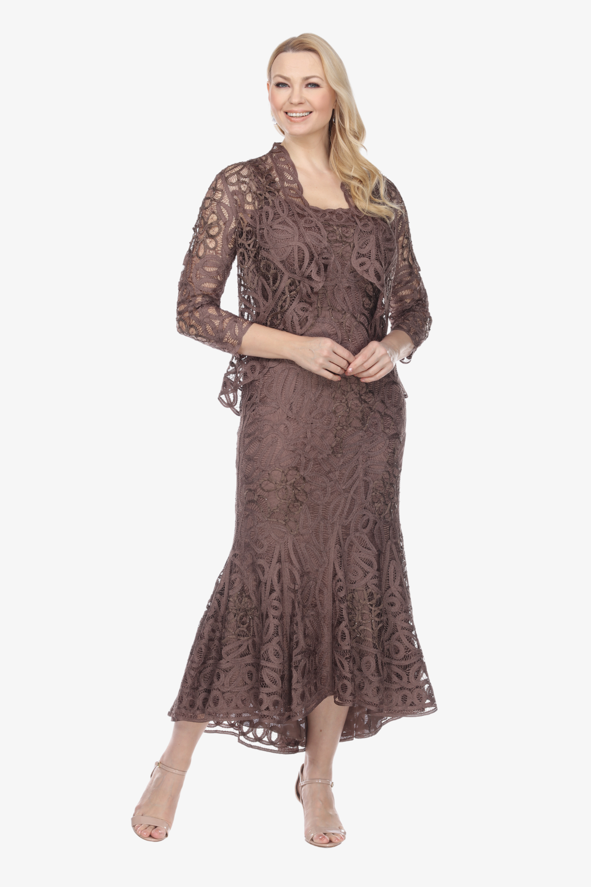Soulmates D9120 Hand Crocheted Evening High-Low Dress with Jacket Set