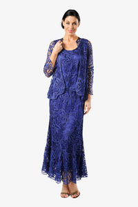 Soulmates D9122 Flower Embroidered Lace Jacket Top and Skirt Set