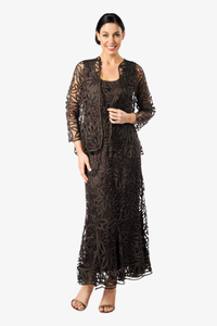 Soulmates D9122 Flower Embroidered Lace Jacket Top and Skirt Set