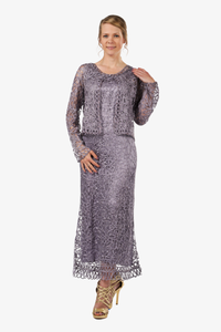 Soulmates C12016 Beaded Silk Lace 2-Piece Maxi Dress - Lavender