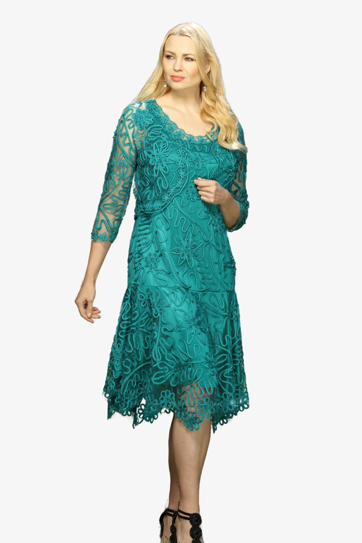 Soulmates 1501 Soutache Lace Tea-Length Cocktail Dress with Jacket Set