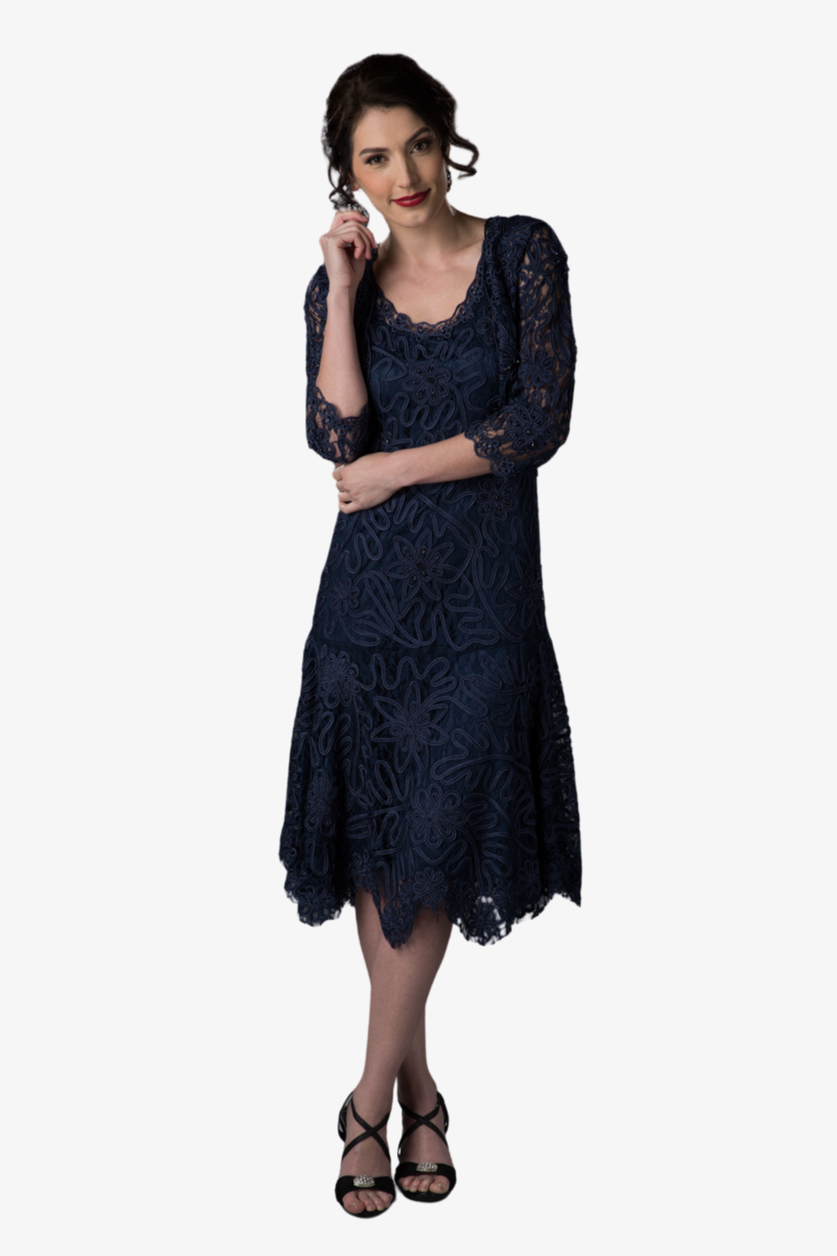 Soulmates 1501 Soutache Lace Tea-Length Cocktail Dress with Jacket Set