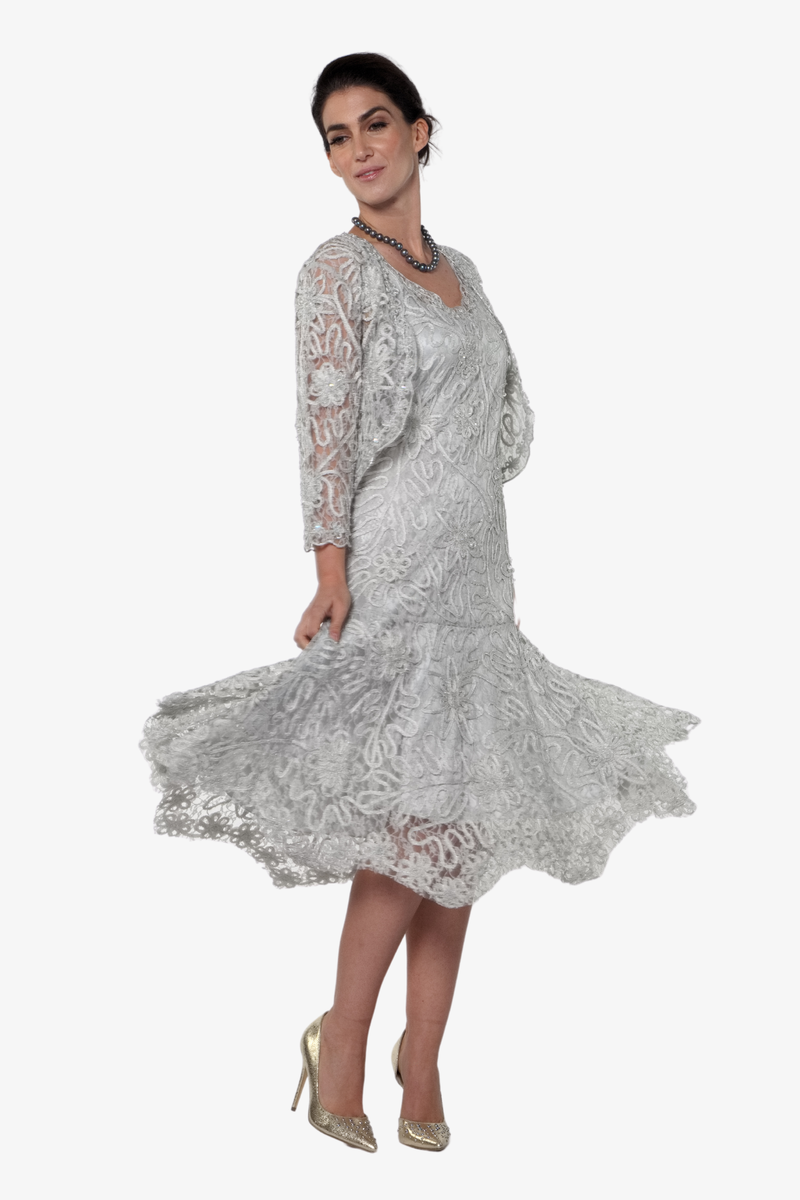 Soulmates 1501 Soutache Lace Tea-Length Cocktail Dress with Jacket Set