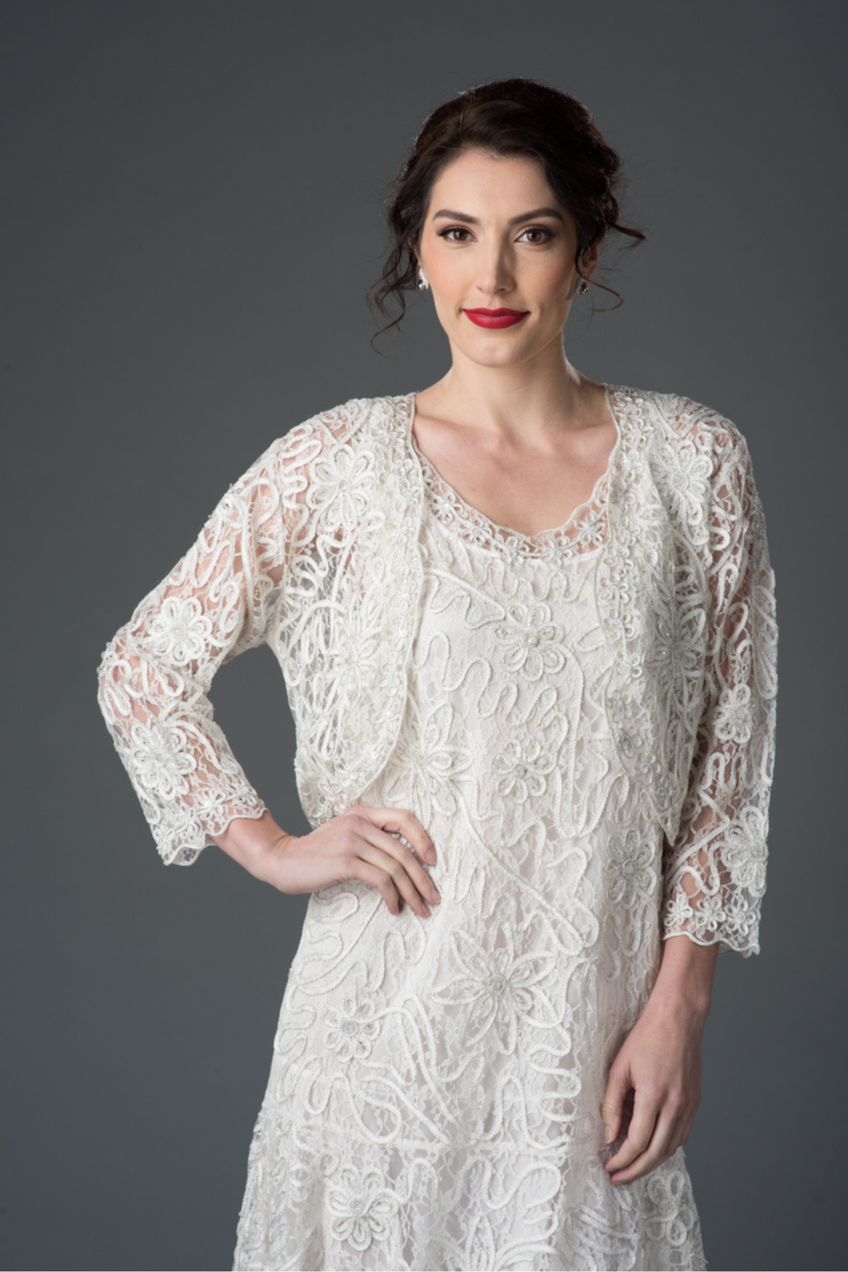 Soutache 2pc Tea Length Dance Dress with Bolero Jacket Set