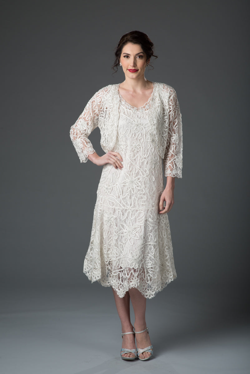 Soutache 2pc Tea Length Dance Dress with Bolero Jacket Set