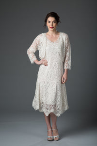 Soutache 2pc Tea Length Dance Dress with Bolero Jacket Set