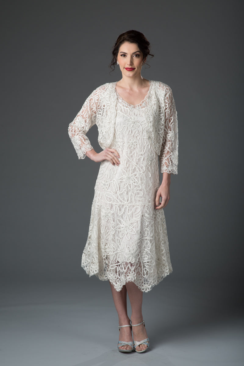 Soutache 2pc Tea Length Dance Dress with Bolero Jacket Set