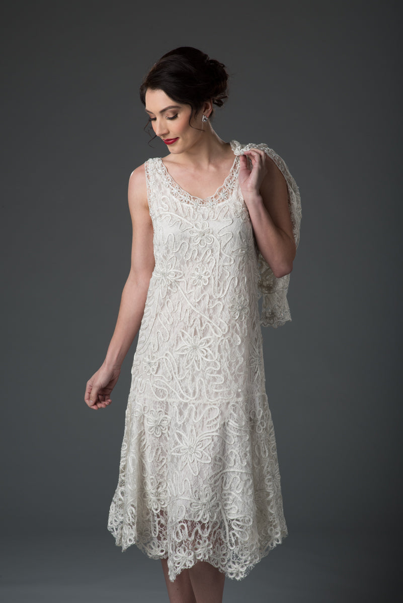 Soutache 2pc Tea Length Dance Dress with Bolero Jacket Set