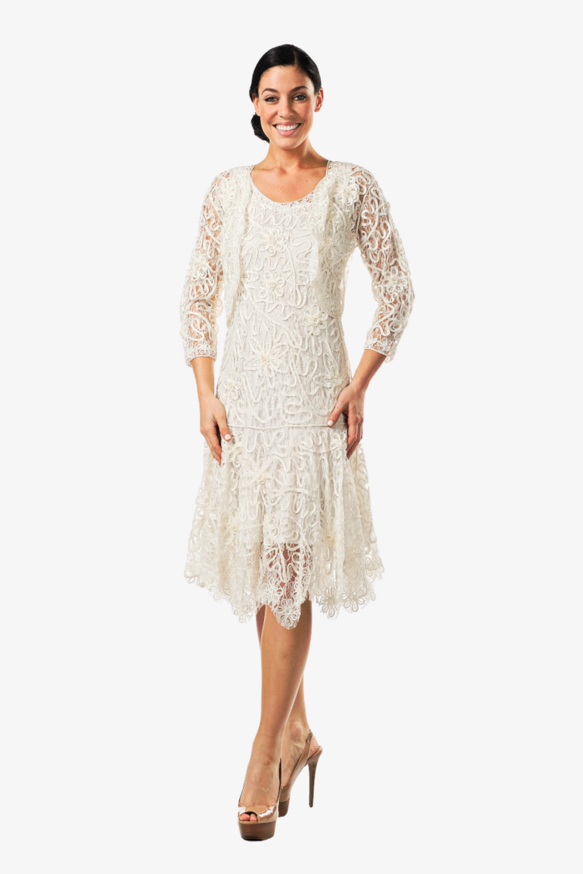 Soulmates 1501 Soutache Lace Tea-Length Cocktail Dress with Jacket Set