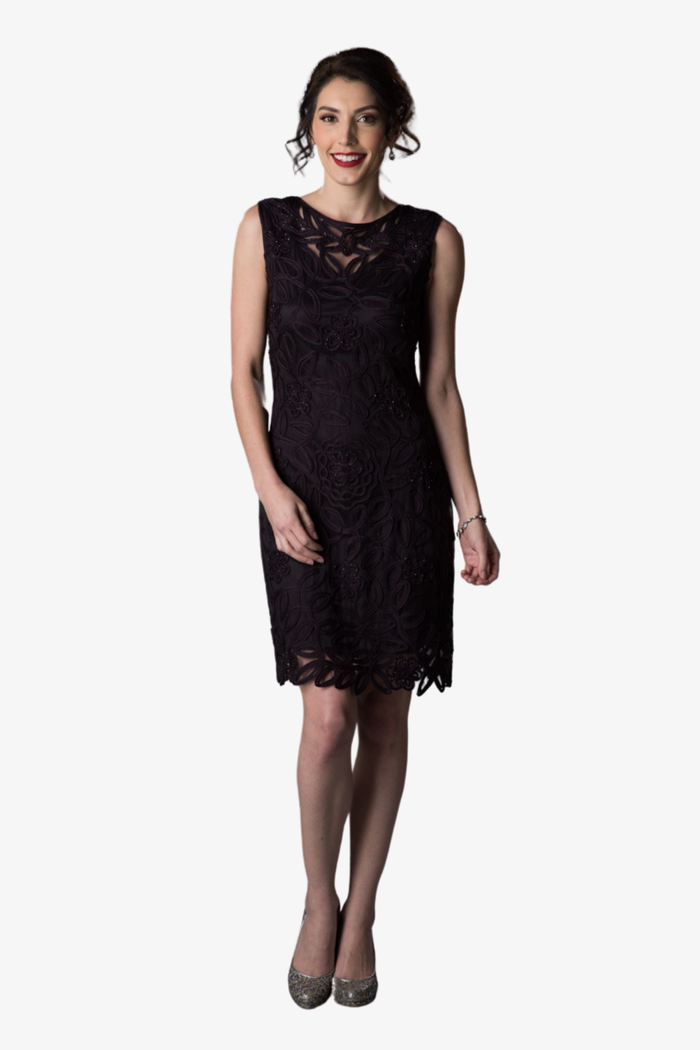 Soulmates 1612 Soutache Lace Sequin Boatneck Sheath Dress