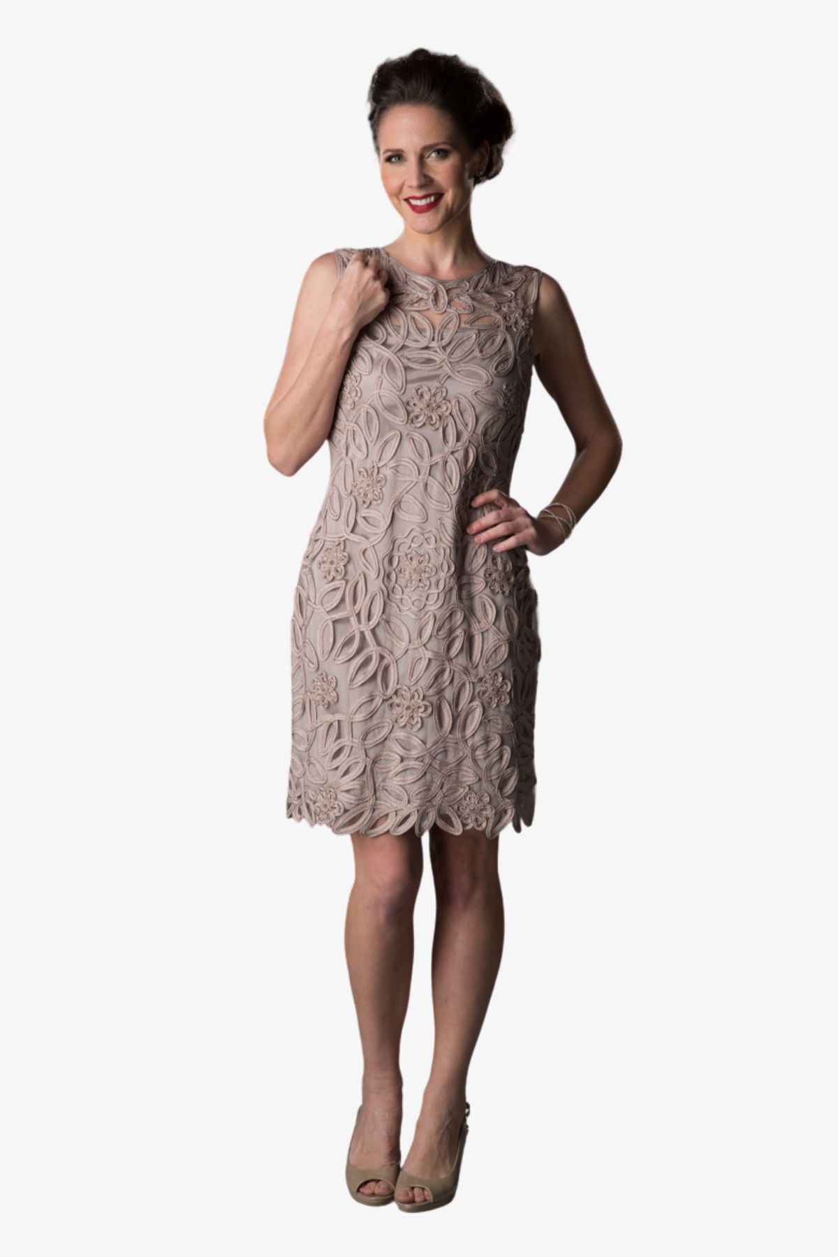 Soulmates 1612 Soutache Lace Sequin Boatneck Sheath Dress