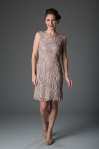 Soulmates 1612 Soutache Lace Sequin Boatneck Sheath Dress