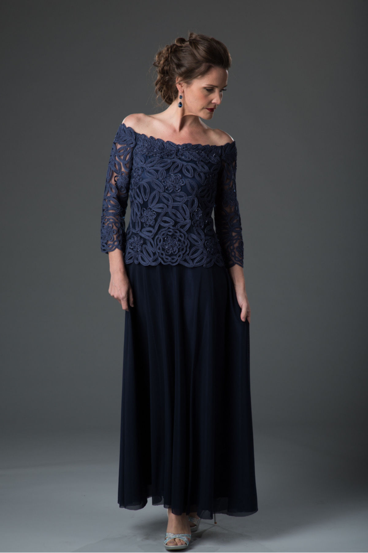 Soulmates 1614 Off Shoulder 3/4 Sleeve Evening Gown