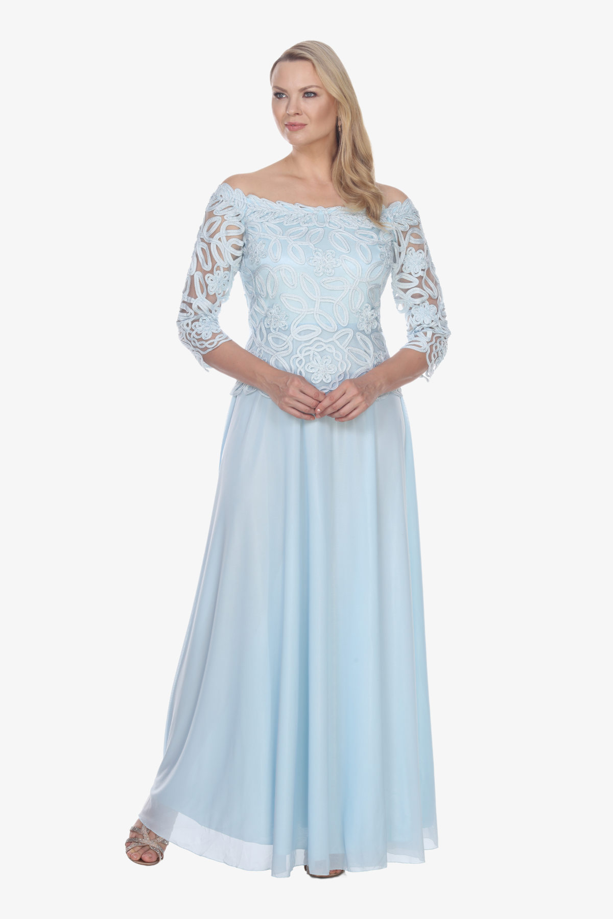 Soulmates 1614 Off Shoulder 3/4 Sleeve Evening Gown