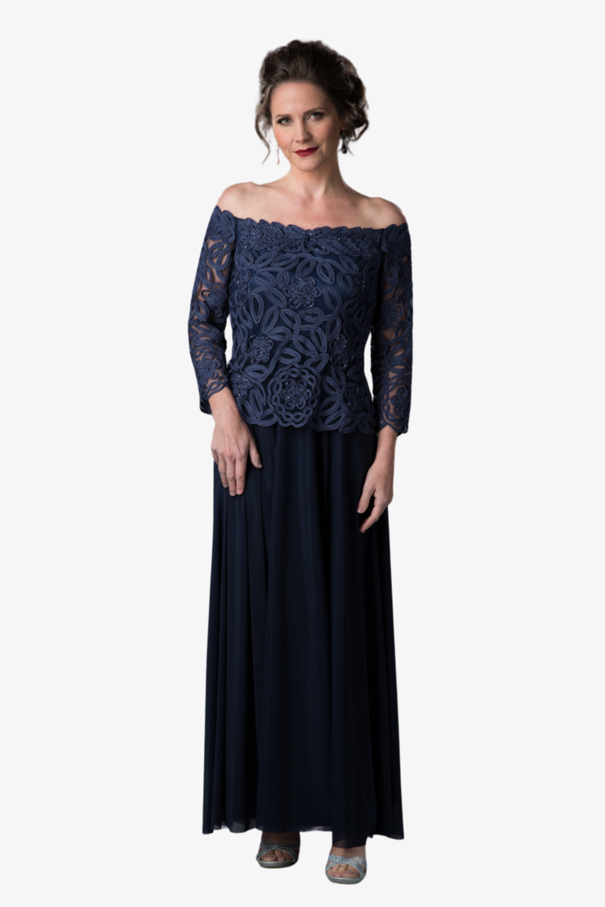 Soulmates 1614 Off Shoulder 3/4 Sleeve Evening Gown