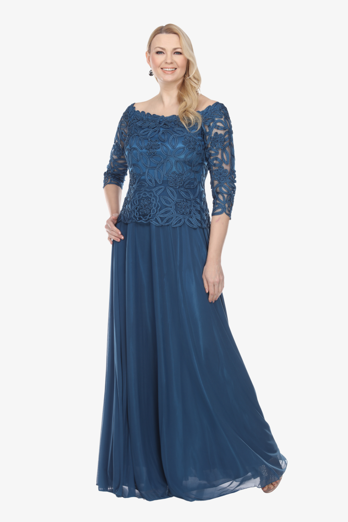 Soulmates 1614 Off Shoulder 3/4 Sleeve Evening Gown