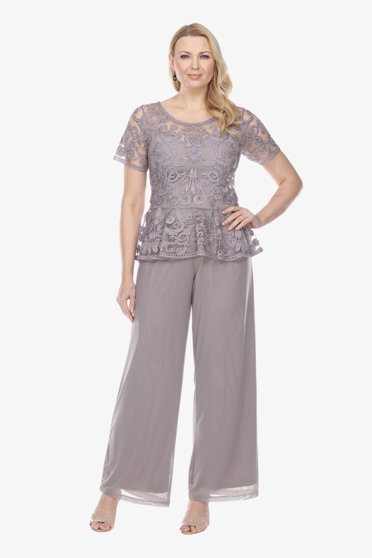 Soulmates 1902 Peplum Short Sleeve Top with Special Occasion Pants Set